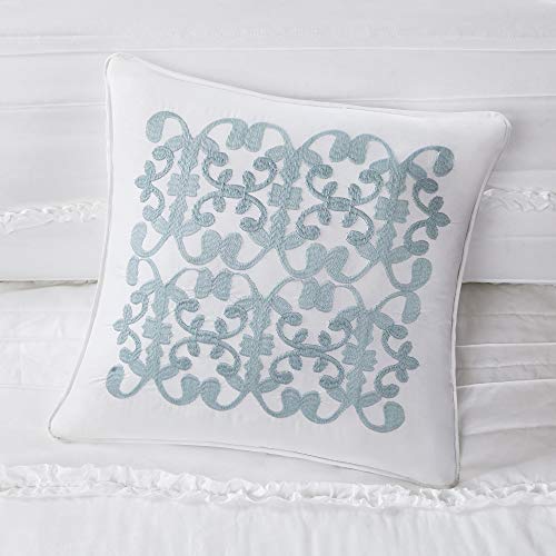 Madison Park Comforter Set-Textured Luxury Design All Season Down Alternative Bedding, Matching Sham, Decorative Pillows, King(104"x92"), Celeste, Ruffle White, 5 Piece