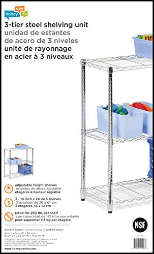 Honey-Can-Do SHF-01903 Adjustable Storage Shelving, 250-Pounds Per Shelf, Chrome, 3-Tier, 24Lx14Wx30H