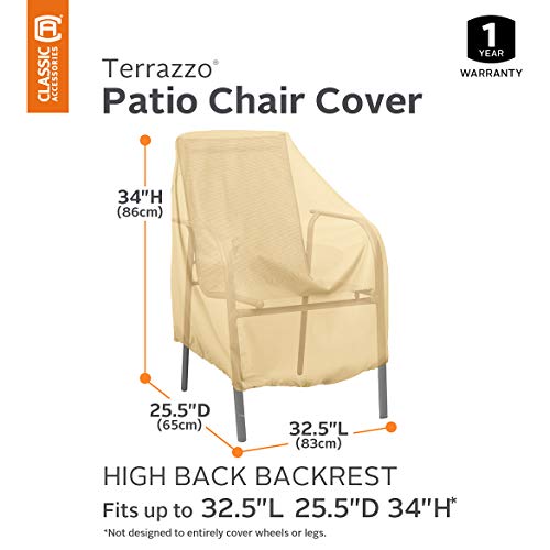 Classic Accessories 58932 Terrazzo High Back Patio Chair Cover,Sand,High Back Dining Chair