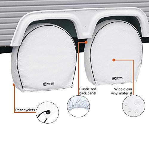 Classic Accessories Over Drive Deluxe RV Wheel Cover, Wheels 33"-36" Diameter, 9" Tire width, White, Motorhome, Heavy-Duty Vinyl, Universal Fit, Polyester, Camper Travel Trailer Accessories