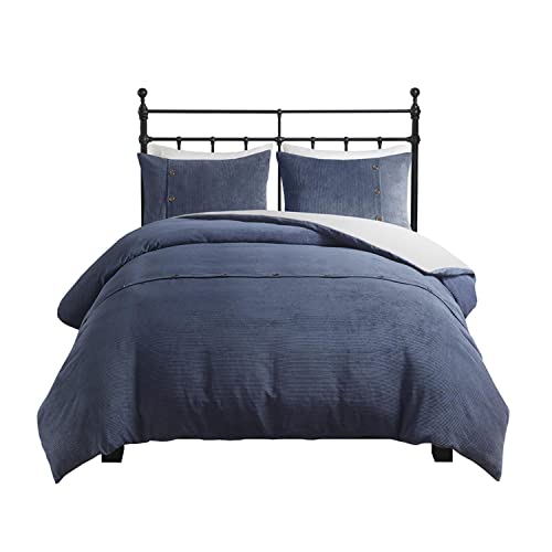Madison Park 3 Piece Corduroy King Duvet Cover Set with Navy Finish MP12-8127