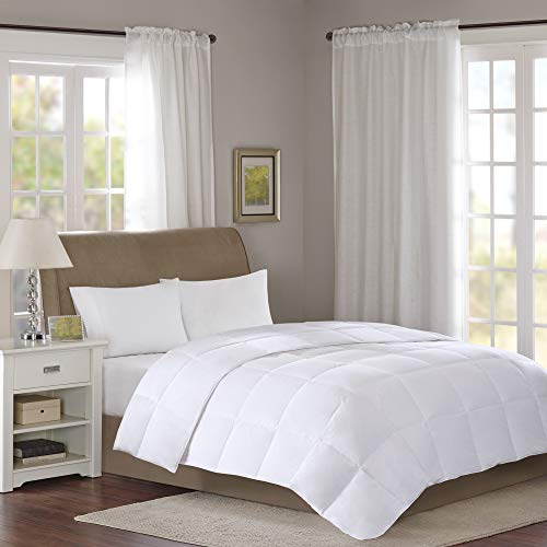 True North by Sleep Philosophy 3M Scotchgard 300TC Quilted Down Comforter Cotton Sateen Cover Downproof, Feather Blend Duvet Insert Modern Luxe All Season Bed Set, Twin, White (TN10-0052)