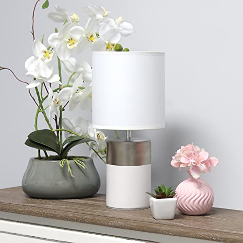 Simple Designs Two Toned Basics Table Lamp, White and Silver, 6.5"L x 6.5"W x 13.5"H