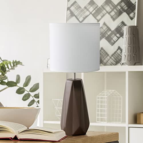 Simple Designs Ceramic Prism Table Lamp, Espresso Brown, 8"L x 8"W x 17.5"H