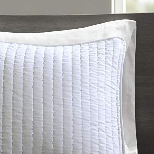 Madison Park Keaton Quilt Set-Casual Channel Stitching Design All Season, Lightweight Coverlet Bedspread Bedding, Shams, Twin/Twin XL, Stripe White, 2 Piece