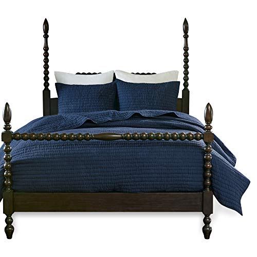 MADISON PARK SIGNATURE Serene Full/Queen Size Quilt Bedding Set - Navy Blue, Quilted – 3 Piece Bedding Quilt Coverlets – 100% Cotton Voile Bed Quilts Quilted Coverlet