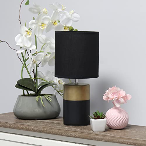 Simple Designs Two Toned Basics Table Lamp, Black and Gold, 6.5"L x 6.5"W x 13.5"H