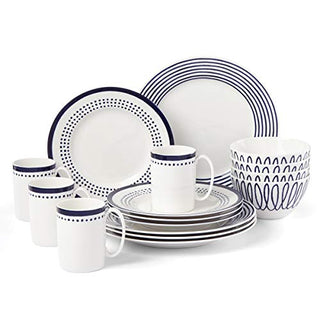 Kate Spade New York Charlotte Street West 16-Piece Dinnerware Set, 15.75 LB, Blue