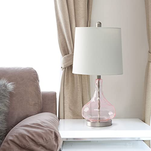 Lalia Home Indoor Modern Desk Lamp 11"L x 11"W x 23.25"H Rippled Glass Table Lamp with Fabric Shade - Rose Quartz