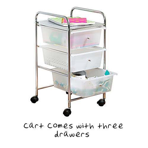 Honey-Can-Do 3-Drawer Plastic Storage Cart on Wheels,Silver