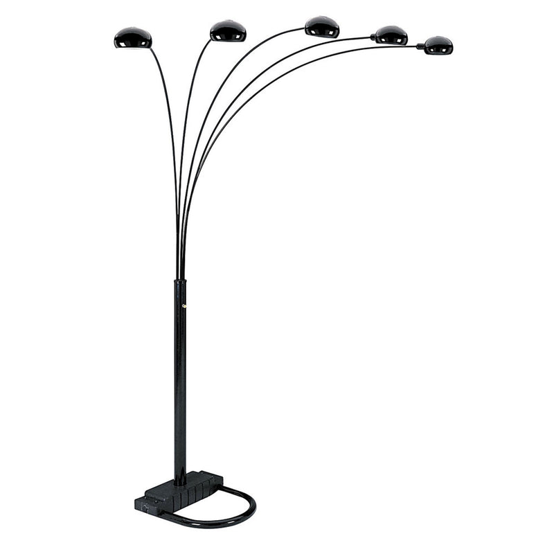 Home Outfitters 84" Black Five Light Arc Floor Lamp With Black Dome Shade