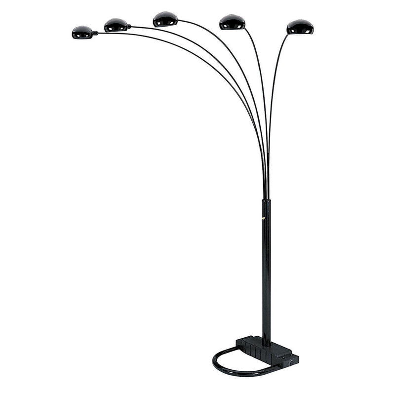 Home Outfitters 84" Black Five Light Arc Floor Lamp With Black Dome Shade