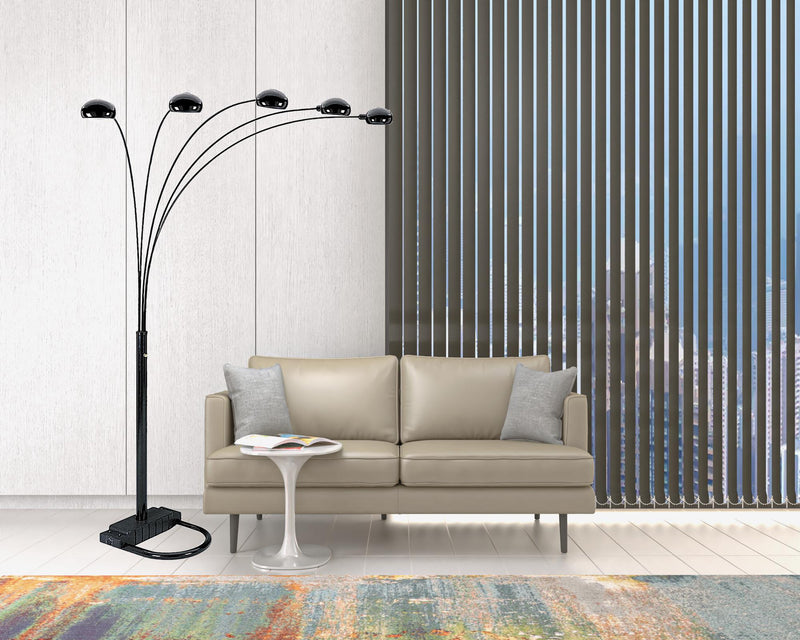 Home Outfitters 84" Black Five Light Arc Floor Lamp With Black Dome Shade