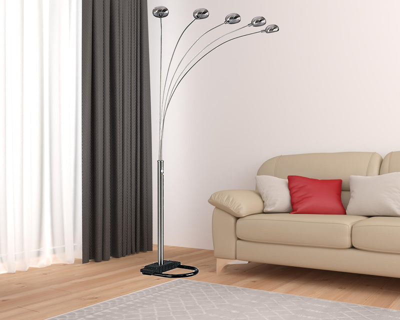 Home Outfitters 84" Nickel Five Lights Arc Floor Lamp With Nickel Dome Shade