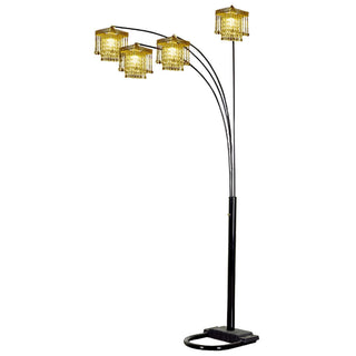 Home Outfitters 84" Black Four Light Arc Floor Lamp With Clear Crystal Glass Chandelier Shade