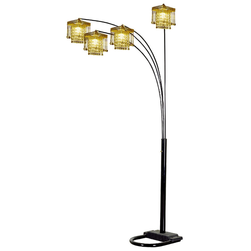 Home Outfitters 84" Black Four Light Arc Floor Lamp With Clear Crystal Glass Chandelier Shade