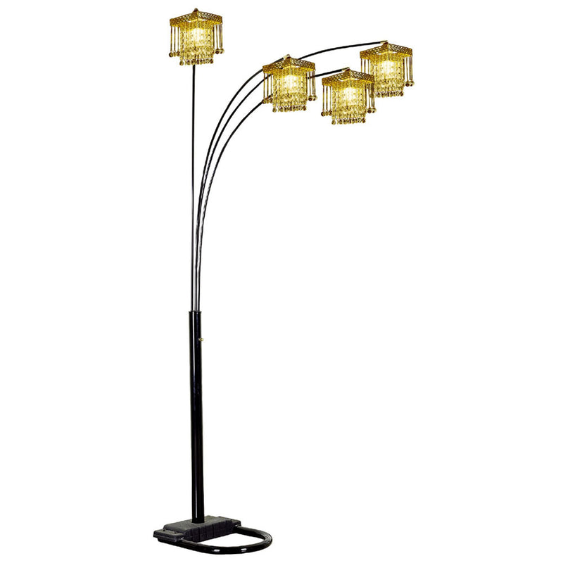 Home Outfitters 84" Black Four Light Arc Floor Lamp With Clear Crystal Glass Chandelier Shade