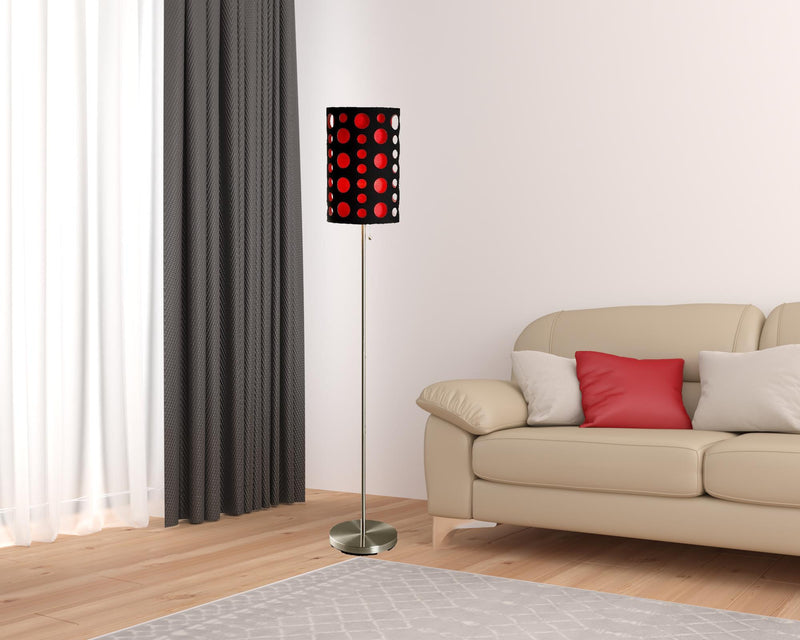 Home Outfitters 66" Steel Novelty Floor Lamp With Black And Red Drum Shade