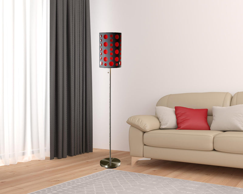 Home Outfitters 66" Steel Novelty Floor Lamp With Gray And Red Drum Shade