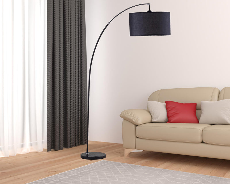 Home Outfitters 86" Sleek Black Arc Floor Lamp With Black Drum Shade