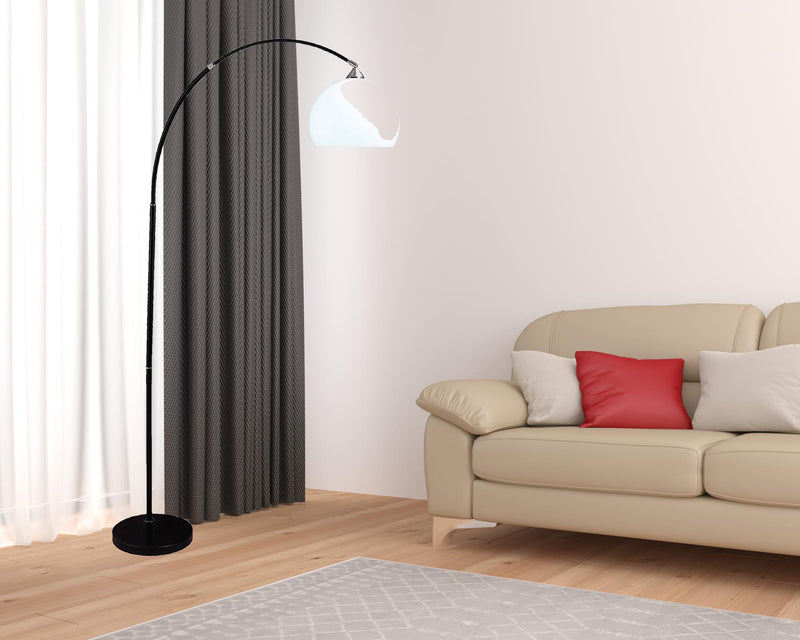 Home Outfitters 76" Black Arc Floor Lamp With White Dome Shade