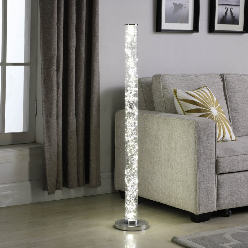 Home Outfitters 49" Steel LED Column Floor Lamp With Clear Drum Shade