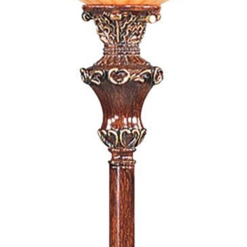 Home Outfitters 69" Brown Faux Wood Torchiere Floor Lamp With Brown Stained Glass Bell Shade