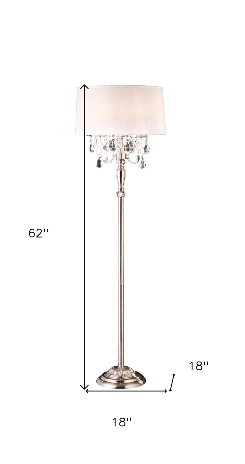 Home Outfitters 62" White Three Light Candelabra Floor Lamp With White Drum Shade