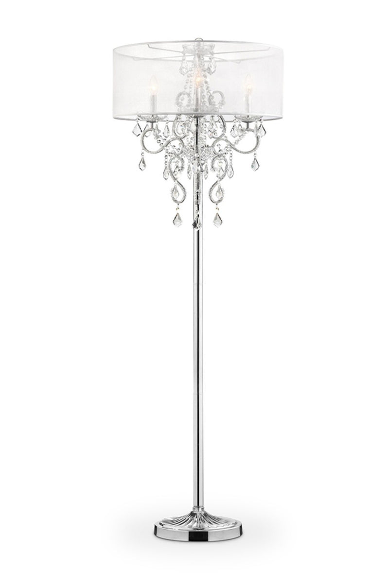 Home Outfitters 63" Steel Three Light Candelabra Floor Lamp With White Drum Shade