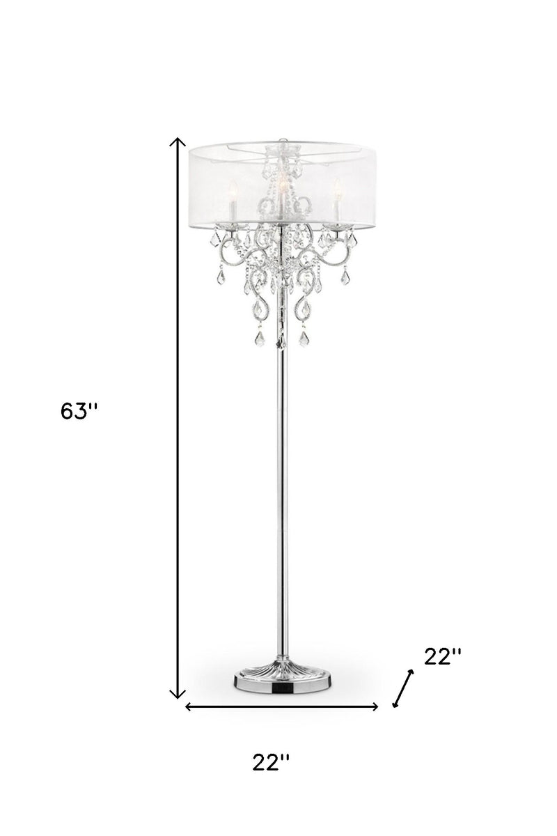 Home Outfitters 63" Steel Three Light Candelabra Floor Lamp With White Drum Shade