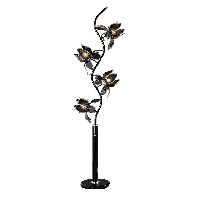 Home Outfitters 76" Black Four Light LED Novelty Floor Lamp With Black Flowers Novelty Shade