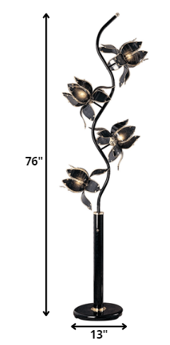 Home Outfitters 76" Black Four Light LED Novelty Floor Lamp With Black Flowers Novelty Shade