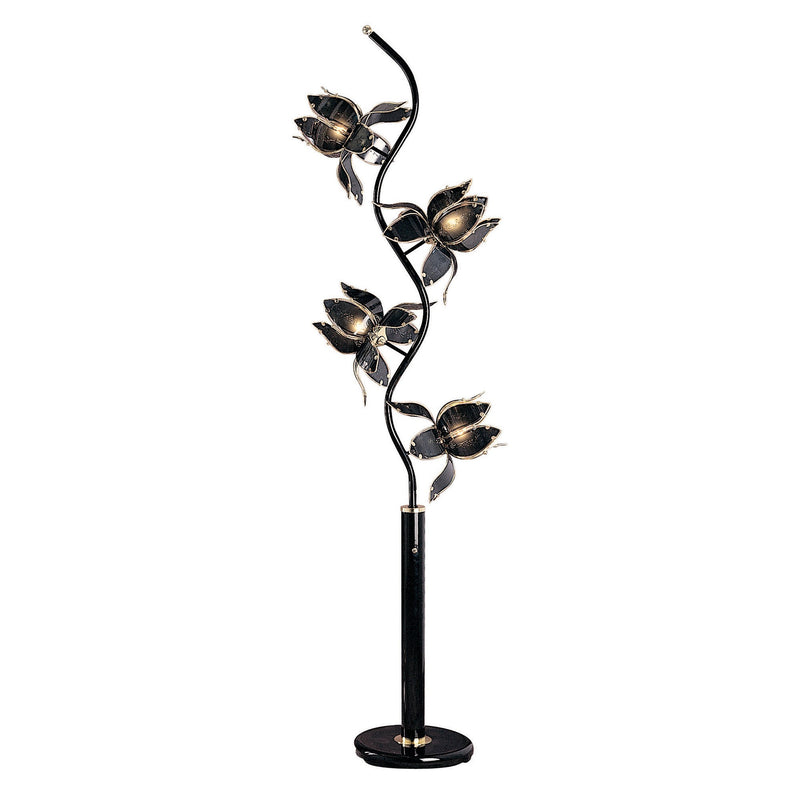 Home Outfitters 76" Black Four Light LED Novelty Floor Lamp With Black Flowers Novelty Shade