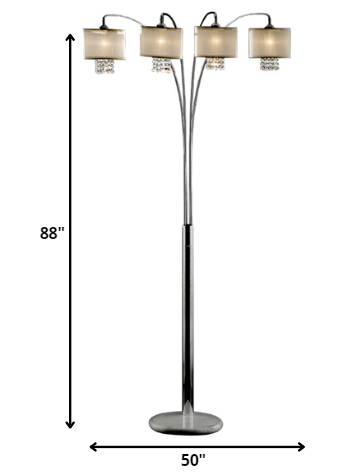 Home Outfitters 88" Steel Four Light Arched Floor Lamp With Silver Drum Shade