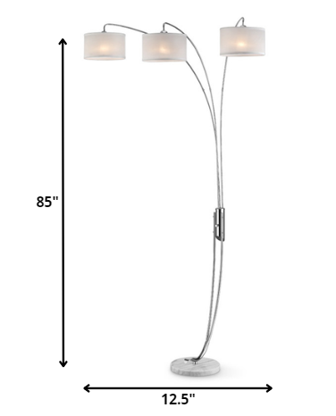 Home Outfitters 85" Steel Three Light Arched Floor Lamp With White Drum Shade