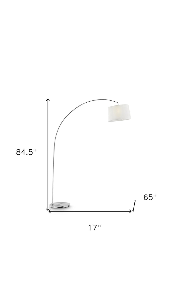 Home Outfitters 85" White Adjustable Arched Floor Lamp With White Drum Shade