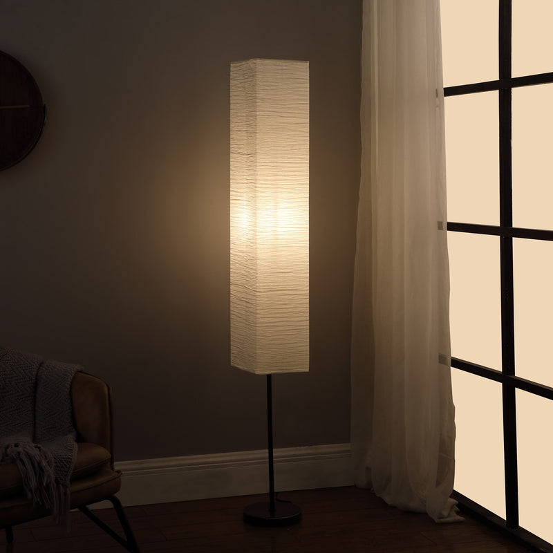 Home Outfitters 63" Black Column Floor Lamp With Off White Rectangular Paper Shade
