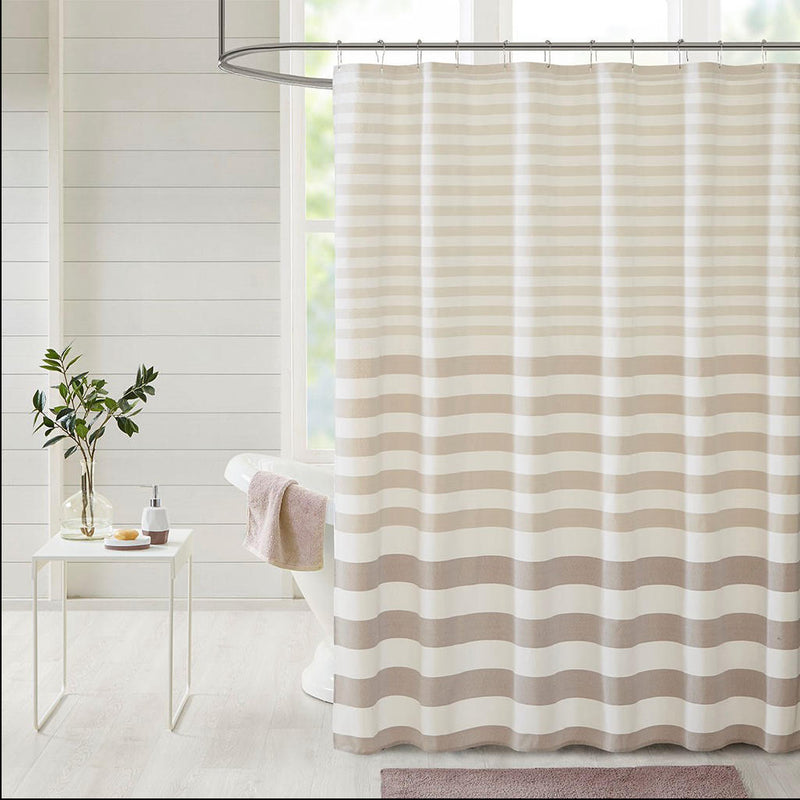 Home Outfitters Taupe Blended Yarn Dye Woven Shower Curtain 72"W x 72"L, Shower Curtain for Bathrooms, Casual