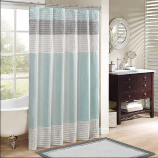 Madison Park Aqua Faux Silk Shower Curtain 72x72"