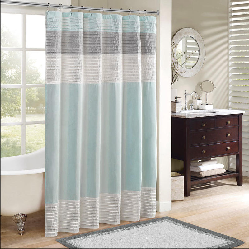 Home Outfitters Aqua Faux Silk Shower Curtain 72x72", Shower Curtain for Bathrooms, Transitional