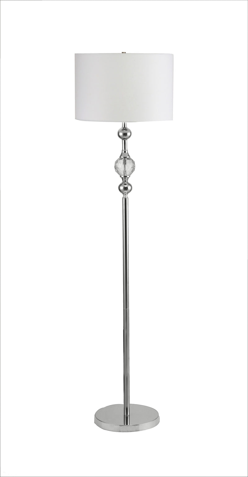 Home Outfitters 63" Chrome and Crystal Orb Shaped Floor Lamp With White Drum Shade