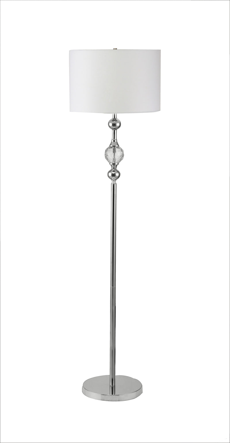 Home Outfitters 63" Chrome and Crystal Orb Shaped Floor Lamp With White Drum Shade