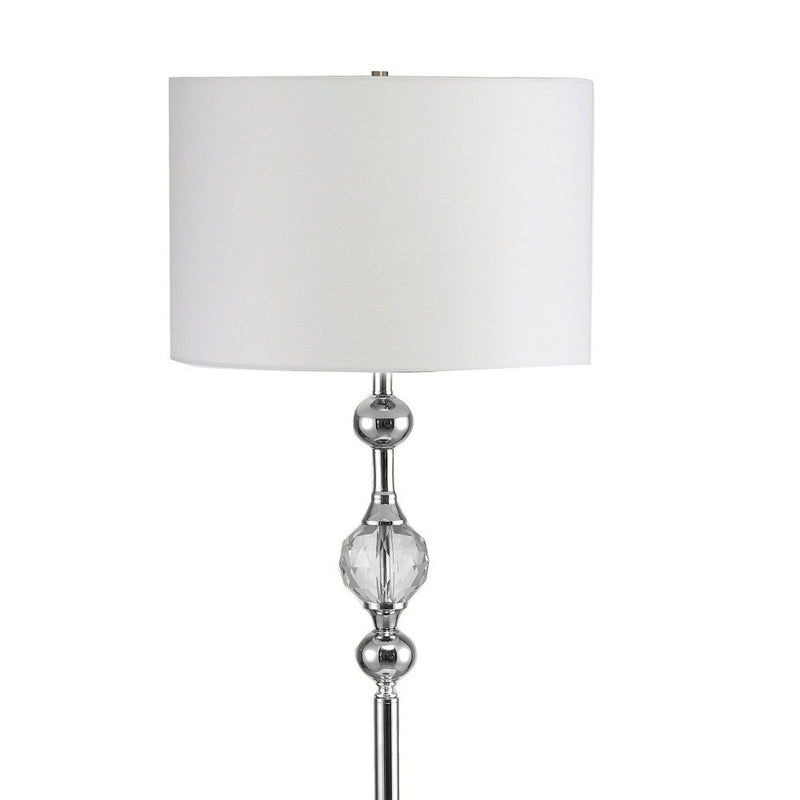 Home Outfitters 63" Chrome and Crystal Orb Shaped Floor Lamp With White Drum Shade