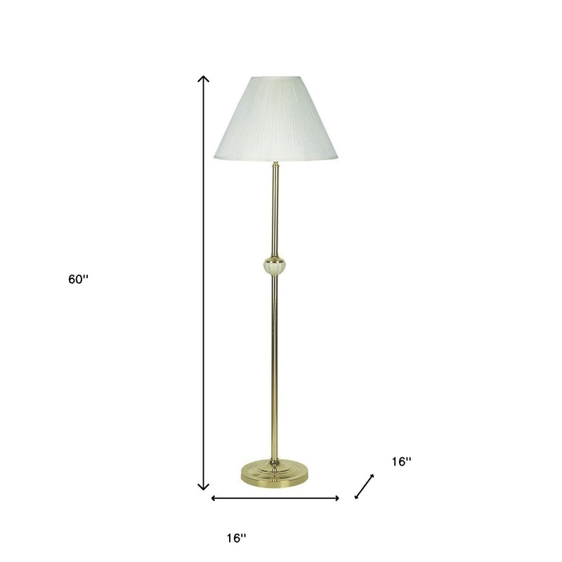 Home Outfitters 60" Brass Ceramic Traditional Shaped Floor Lamp With Ivory Empire Shade