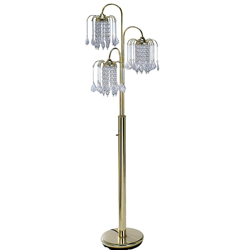 Home Outfitters 63" Gold Three Lights Candelabra Floor Lamp With Clear Faux Crystal Shades