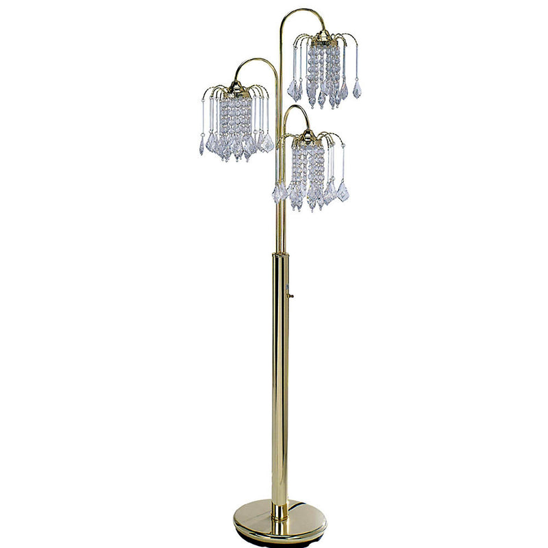 Home Outfitters 63" Gold Three Lights Candelabra Floor Lamp With Clear Faux Crystal Shades