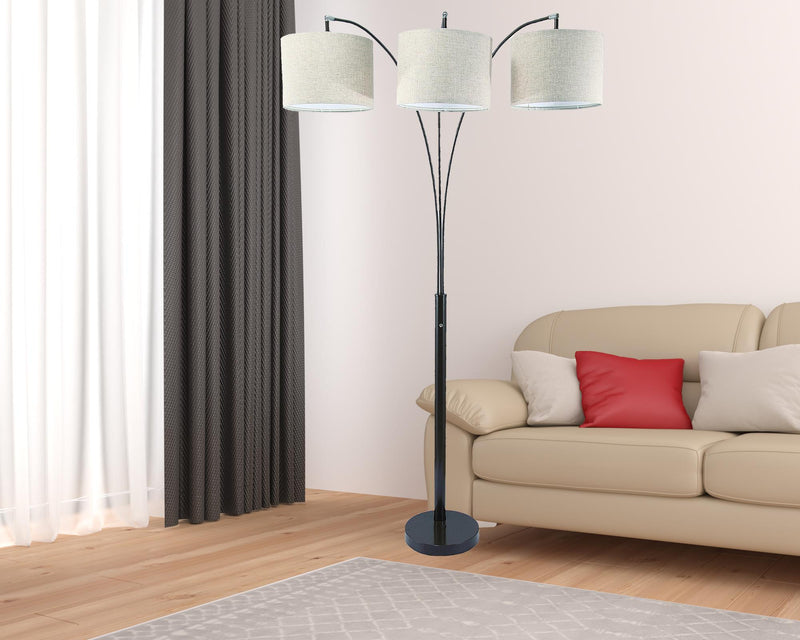 Home Outfitters 84" Beige And Espresso Brown Three Lights Tree Floor Lamp With Beige Drum Shade