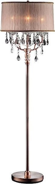 Home Outfitters 62" Steel Three Light Candelabra Floor Lamp With Silvery Pink Drum Shade