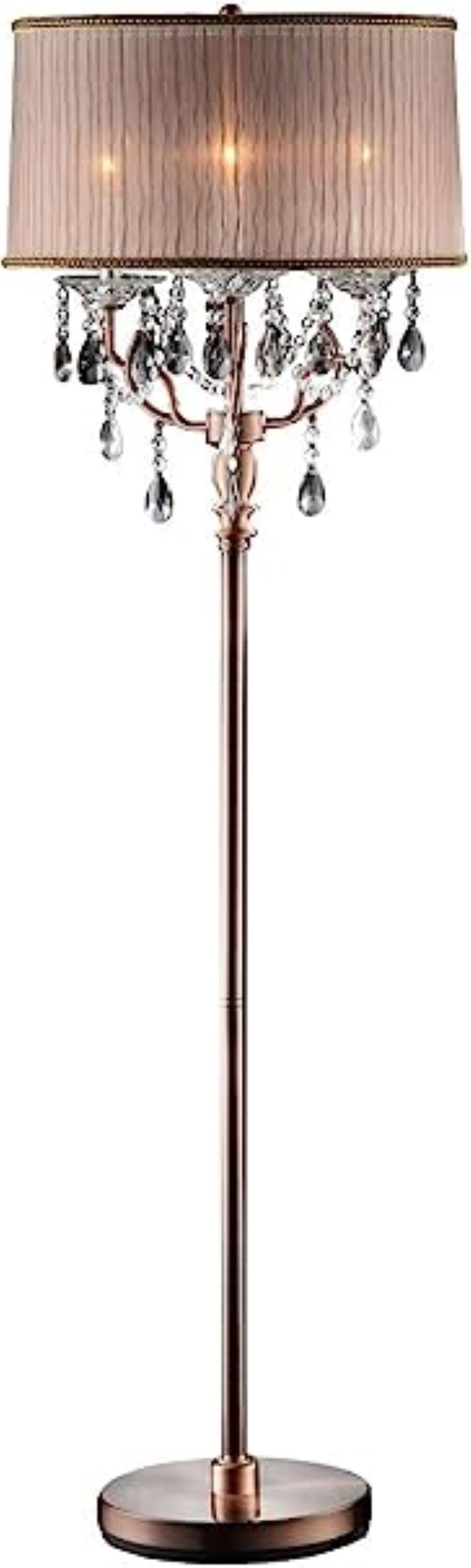 Home Outfitters 62" Steel Three Light Candelabra Floor Lamp With Silvery Pink Drum Shade