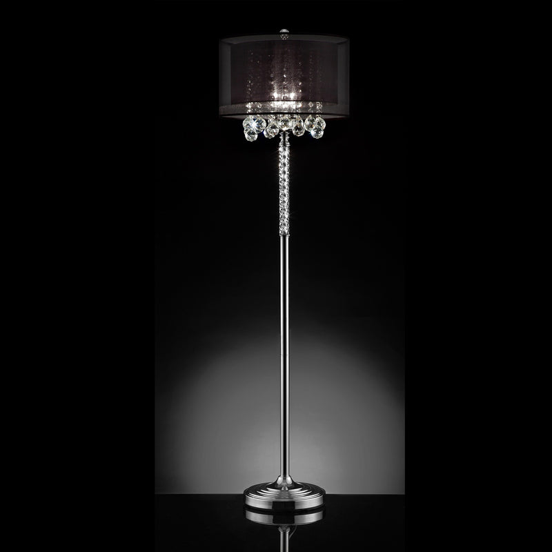 Home Outfitters Contempo Silver Floor Lamp with Black Shade and Crystal Accents